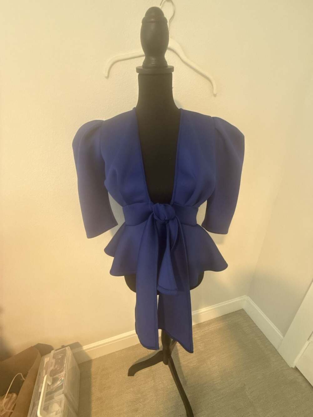 M Boutique Royal Blue Puff Sleeve Peplum Tie-Front Top Size M